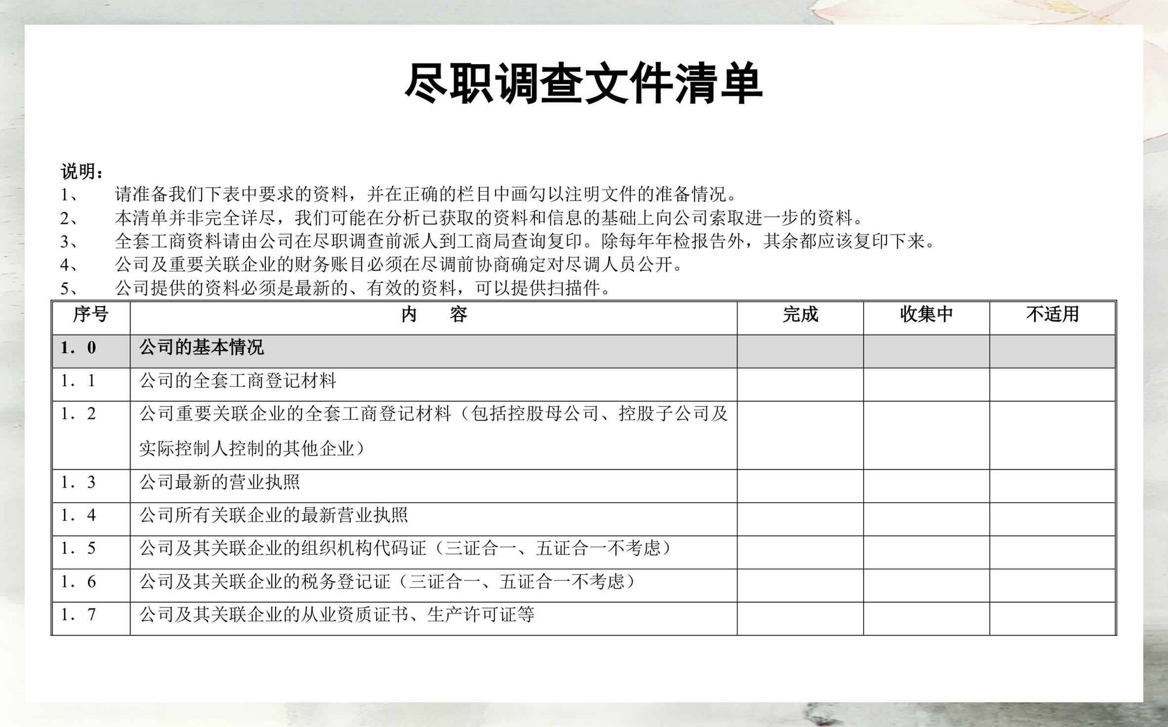尽调清单模板定制(尽调资料清单如何提供)大庆市
